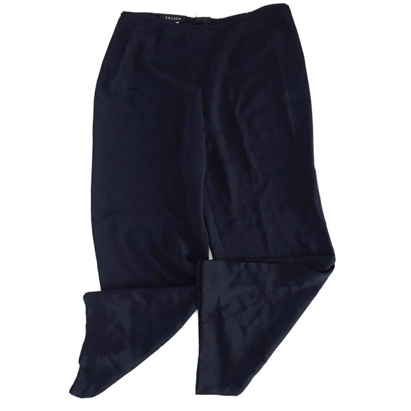 Escada | Wide Leg Slit Crop Pants Womens Size 44 Navy Blue Silk Loose Fit - Picture 3 of 12